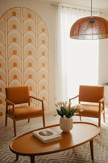 Retro Arch Wall Decal: Vibrant 70s Accent for Living Room & Apartment Dividers