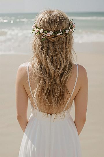 Boho Bridal Hair: Effortless Beach Wedding Style with Floral Crowns