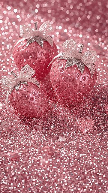 Sparkling Strawberry Delights: Your Next Cute 3D Pink Wallpaper