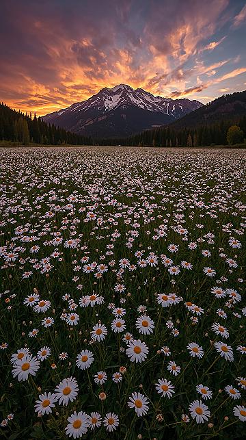 Golden Hour Magic: Mountain Meadow Sunset Wallpapers
