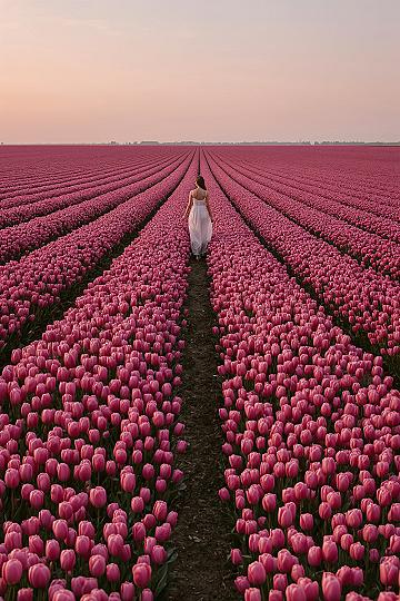 Dreamy Pink Tulip Fields at Sunset: A Travel Aesthetic