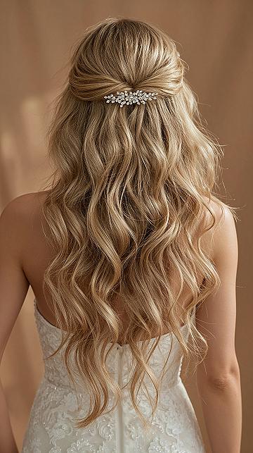 Dream Wedding Half-Up Hairstyle with Delicate Accessories