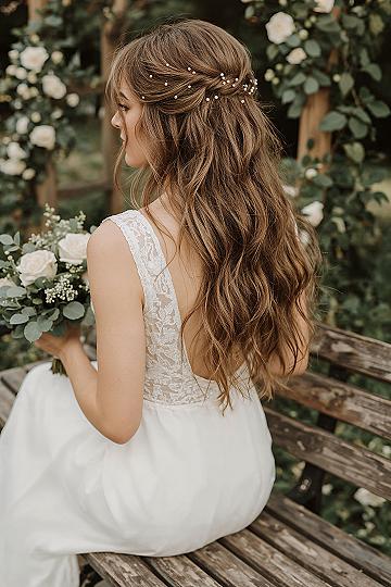 Romantic Wedding Hairstyles: Half Up Half Down with Pearl Hair Accessories
