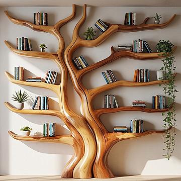 Unique Tree Bookcase: Minimalist Solid Wood Bookshelf