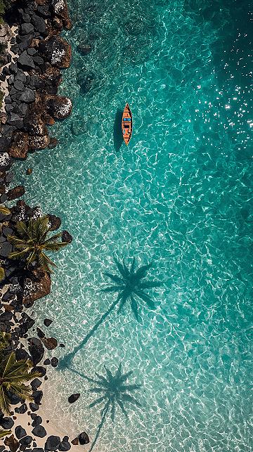 Exotic Vacation Paradise: Crystal Clear Ocean & Serene Boat