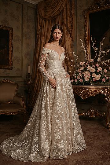 Elegant Off-Shoulder Long Sleeve Lace Wedding Dress Inspiration