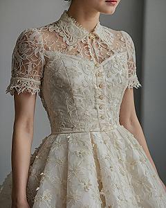 What makes this collar and sleeve lace so captivating?