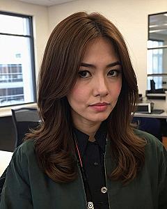 Textured Layers Framing a Warm Brown Mid-Length Cut
