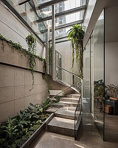 Modern Staircase with Lush Indoor Garden