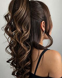 High Ponytail with Voluminous, Cascading Curls