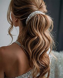 Soft Updo with Pearl Embellished Headband Detail