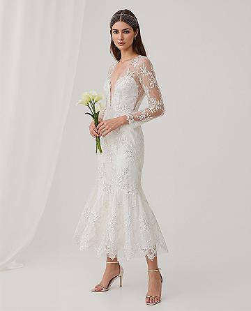 Classy Civil Wedding Dresses: Midi Magic with Lace Sleeves