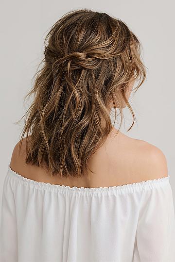 Textured Light Brown Half-Updo: Effortless Wedding Style