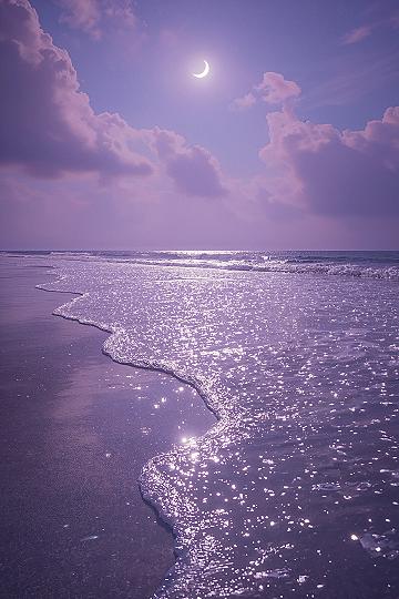 Purple Moonlit Beach Aesthetic: iPhone & iPad Wallpapers