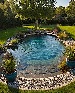 Natural Stone Edging Around a Sunken Backyard Pool Oasis