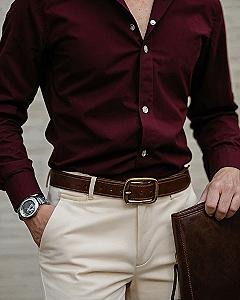Pairing A Deep Burgundy Shirt With Light Trousers