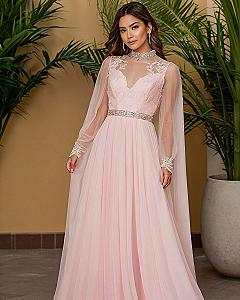 Styling a High Neckline Pearl Pink Gown