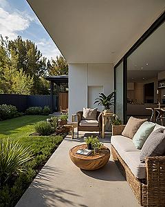 Extended Roof Overhangs and Covered Patio Skylight Integration
