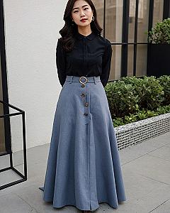 Pairing A Midi Skirt With A Fitted Button Down Shirt