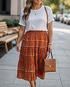Pairing a T-Shirt with a Midi Skirt for Work