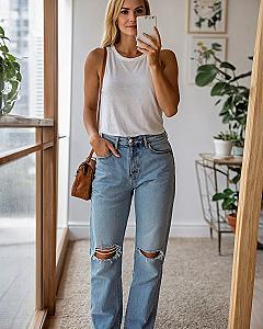 Balancing Tank Tops and Distressed Denim for Summer