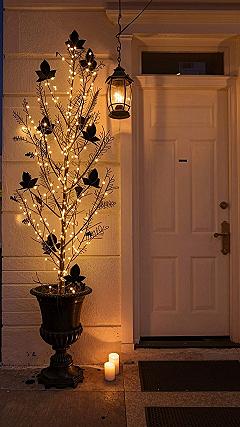 Lit Branch Pots for Front Porch Halloween Decor