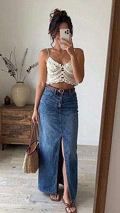 Cropped Camisole Tops and Denim Maxi Skirts