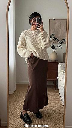 Pairing a Cozy Knit Sweater with a Long Skirt