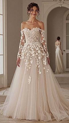 Styling Off the Shoulder Long Sleeve A Line Gowns