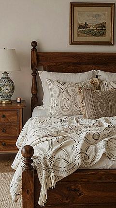 Layering Block Print Textiles in a Cottage Guest Room