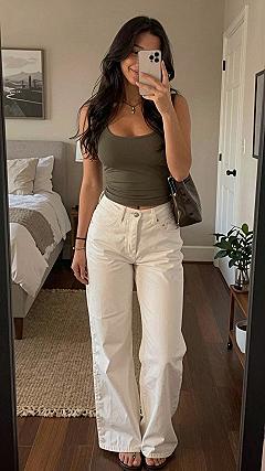 Pairing Olive Green Tops With White Denim For Spring