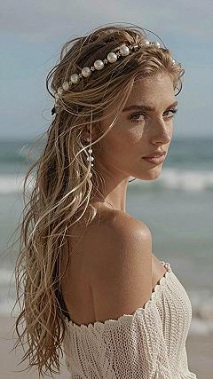 Styling Pearl Headbands With Long Flowing Wedding Hair