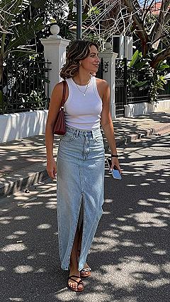 Styling Casual Clogs with a Denim Skirt Outfit