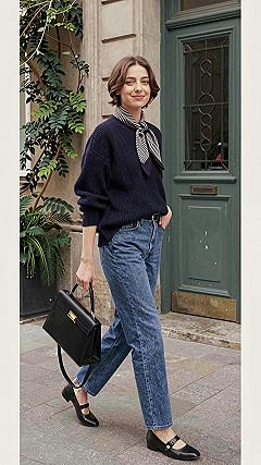 Pairing a Crewneck Sweater with Straight Leg Jeans