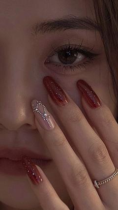 Blood Red Jelly Nails With Constellation Accent Nails
