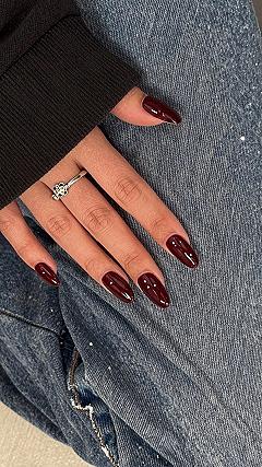 Glossy Almond Dark Red Holiday Nails