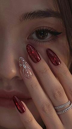 Adding Accent Nails and Crystals to Dark Velvet Manicures