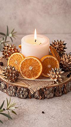 Dried Orange Slices and Wood Slice Candle Centerpieces