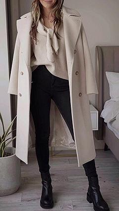 Pairing a Cream Sweater Scarf Set With Dark Denim