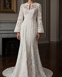 Ivory Lace Dress in a Room with Warm Wood Accents