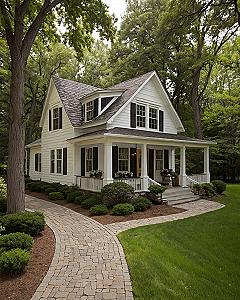 A Cottage Exterior with a Cobblestone Path