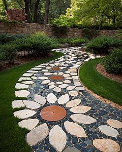 Laying a Patterned Stone Pathway Around Yard Trees