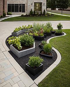 Using Modern Concrete Planters for Tiered Front Yard Landscaping