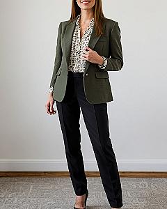 Pairing Mauve Pants With An Olive Blazer