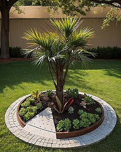 Creating a Circular Palm Tree Island with Paver Borders