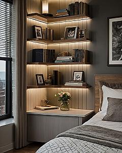 Organizing Corner Bookshelves And Ambient Bedroom Lighting