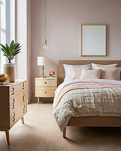 Maintaining Light Pastel Purple Walls With Warm Wood Accents