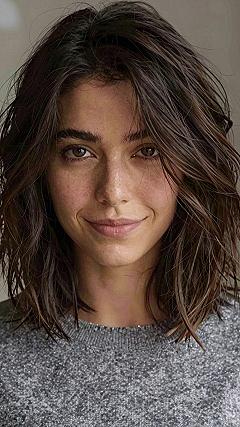 Messy Wavy Collarbone Lob With Sweep Fringe
