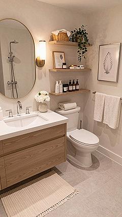 Organizing Small Bathrooms With Floating Wooden Shelves