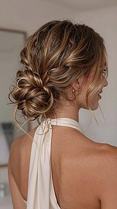 Messy Braided Updo With Loose Wavy Tendrils